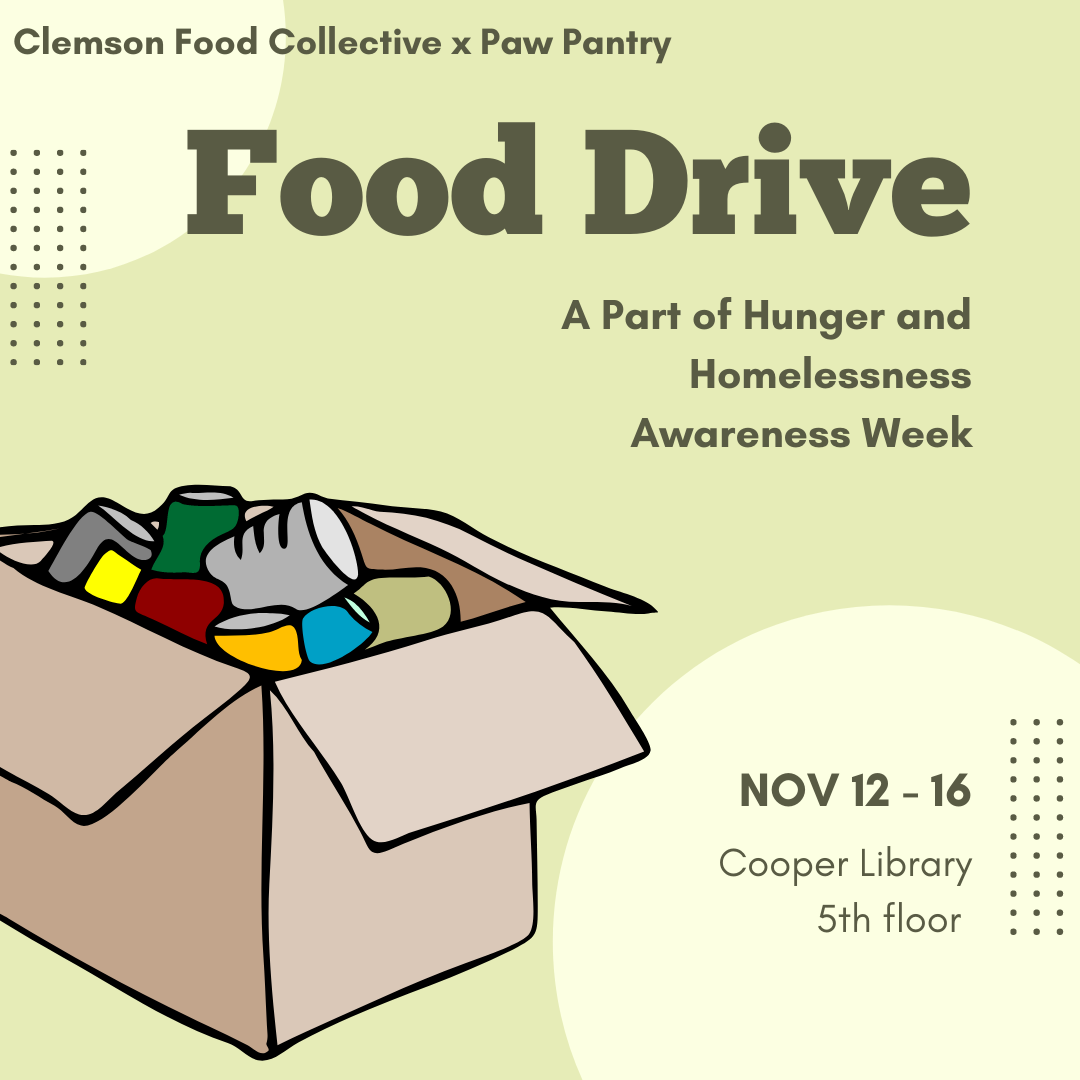 Clemson Food Collective x Paw Pantry Food Drive – Clemson Libraries
