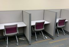 Individual study carrels in large study room